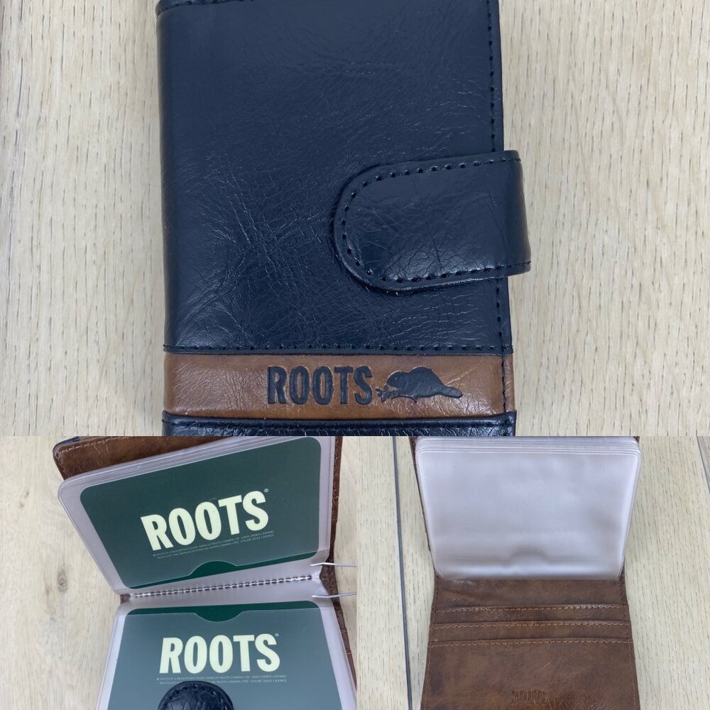 Roots Leather Vintage Card Holder Bi Fold 2 Tone Unisex